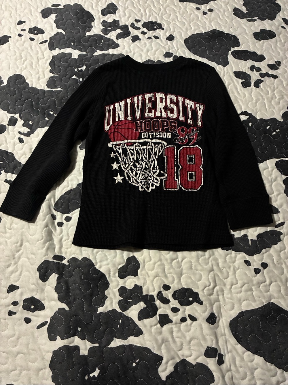 Place Black Long-Sleeve 'University Hoops' Graphic Tee with Red & White Accents